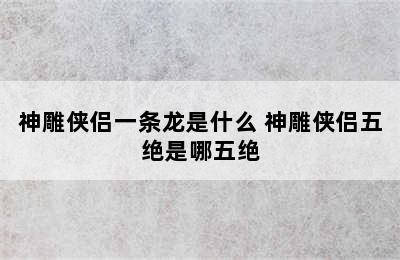 神雕侠侣一条龙是什么 神雕侠侣五绝是哪五绝